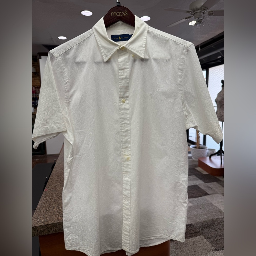 Ralph Lauren Men’s White Short-Sleeve Textured Button-Down Shirt